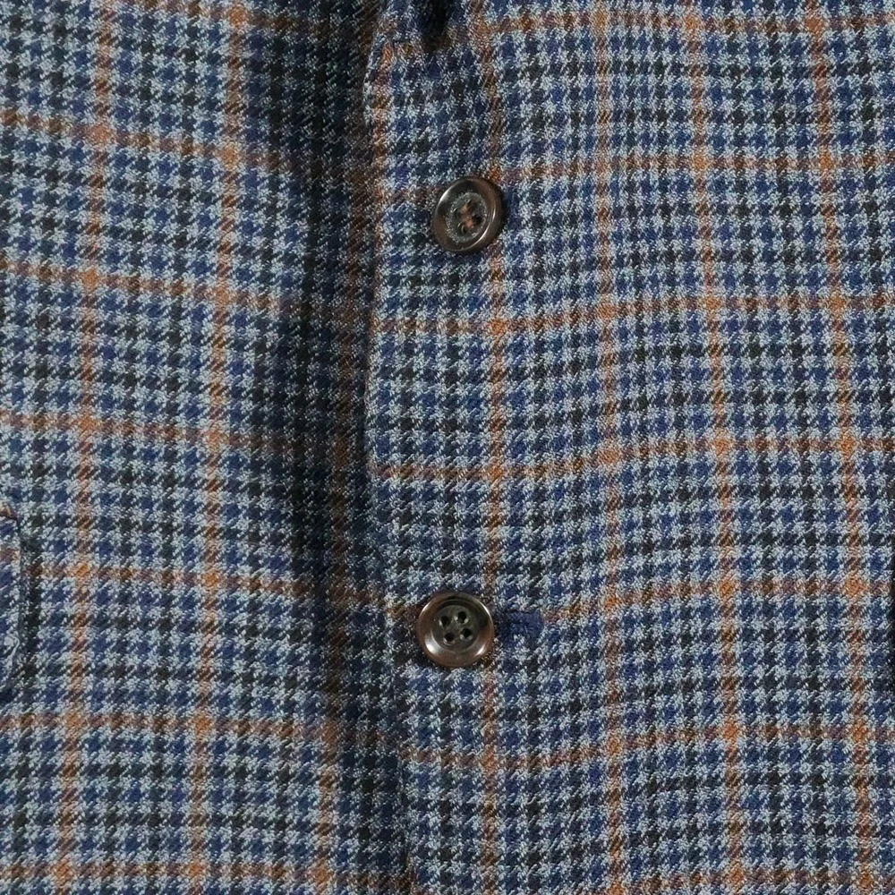 Merino Wool Plaid Blazer Mens 44S Dark Academia Classic Fit Navy Sport Coat